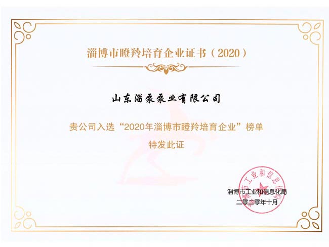 淄博市瞪羚培育（yù）證書