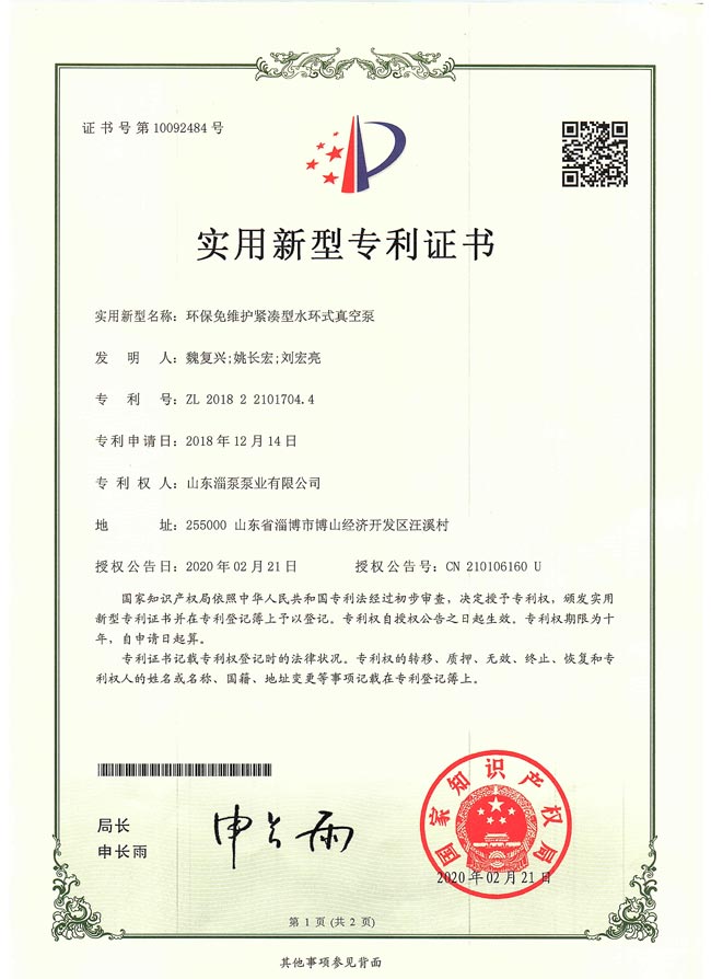 環（huán）保（bǎo）免維護緊湊型水環式真空泵